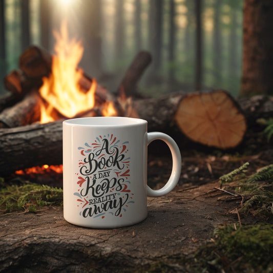 "A Book a Day Keeps Reality Away" mug