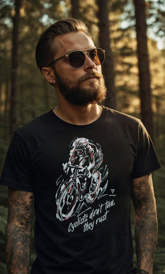 "Cyclists Don’t Tan, They Rust" T-Shirt – A Fun and Cool Gift for Cyclists