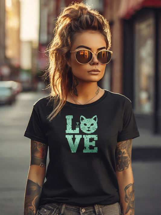"Love" Women’s T-Shirt – where "Love" symbolizes a deep affection for our feline friends.