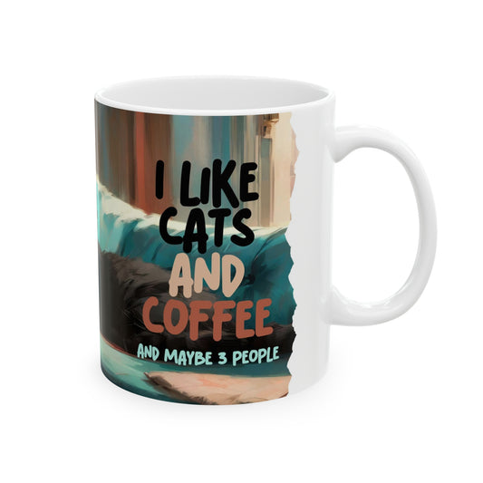 "I like Cats and Coffee and maybe 3 people" mug