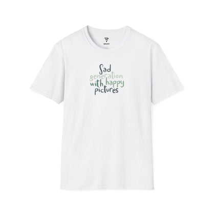 "Sad Generation with Happy Pictures" - Mindful Deep Slogan T-Shirt for Women