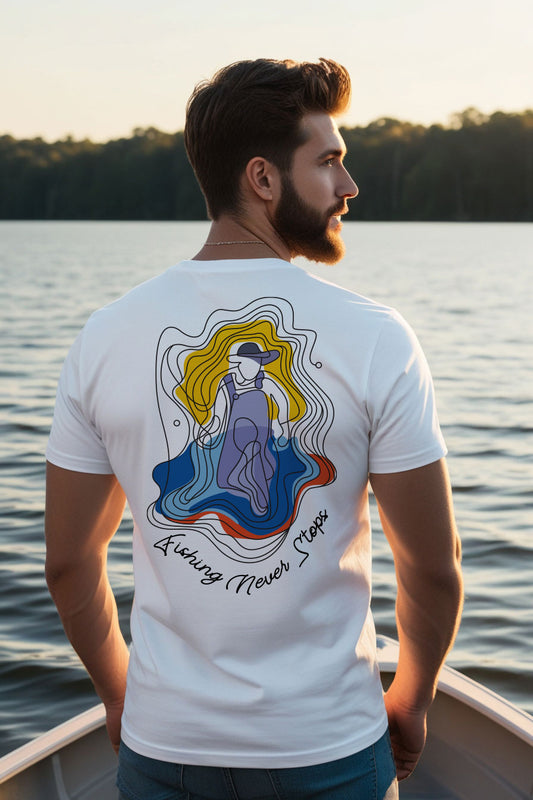 "Fishing Never Stops" T-shirt – the ultimate apparel for passionate anglers