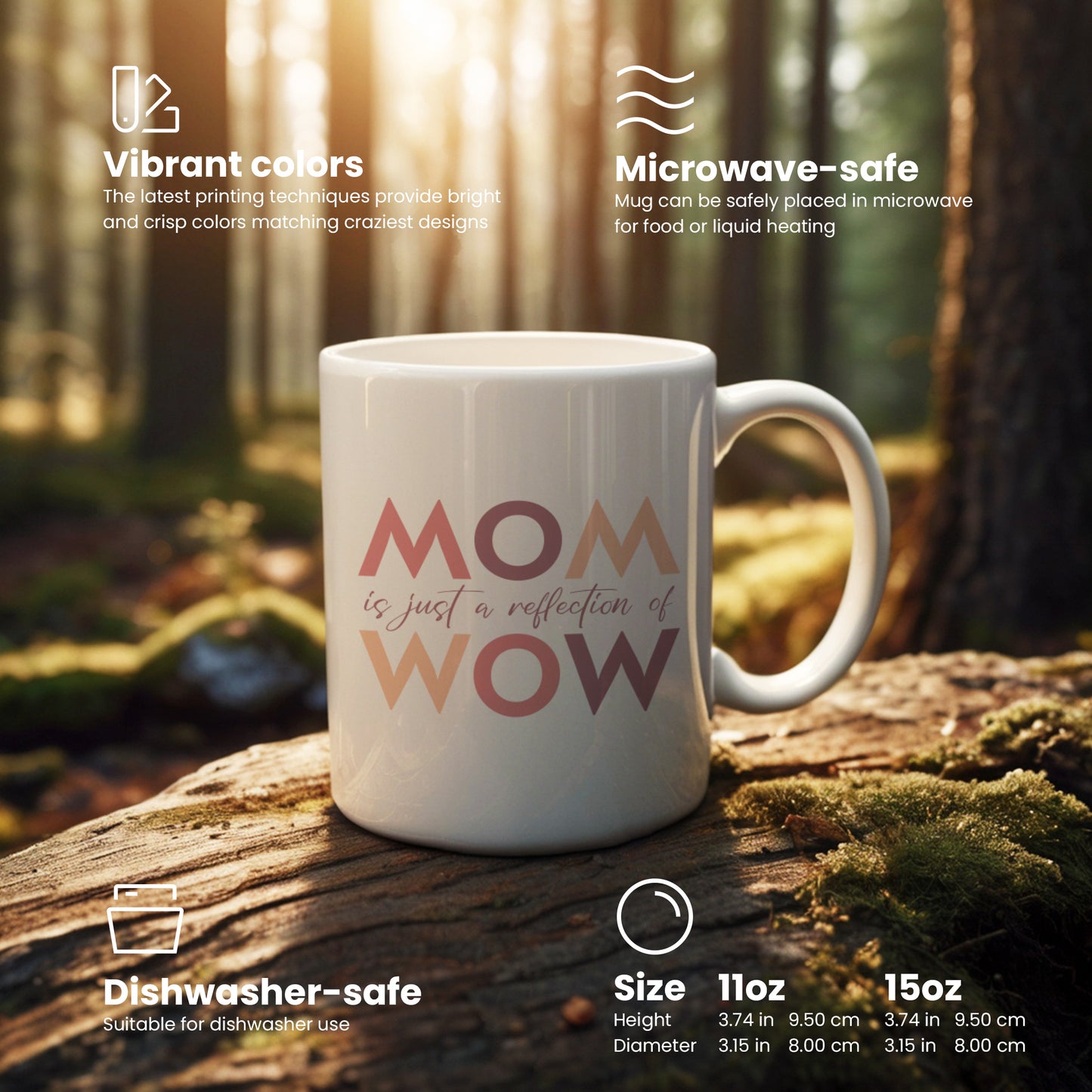 "MOM is just a reflection of WOW" coffee mug