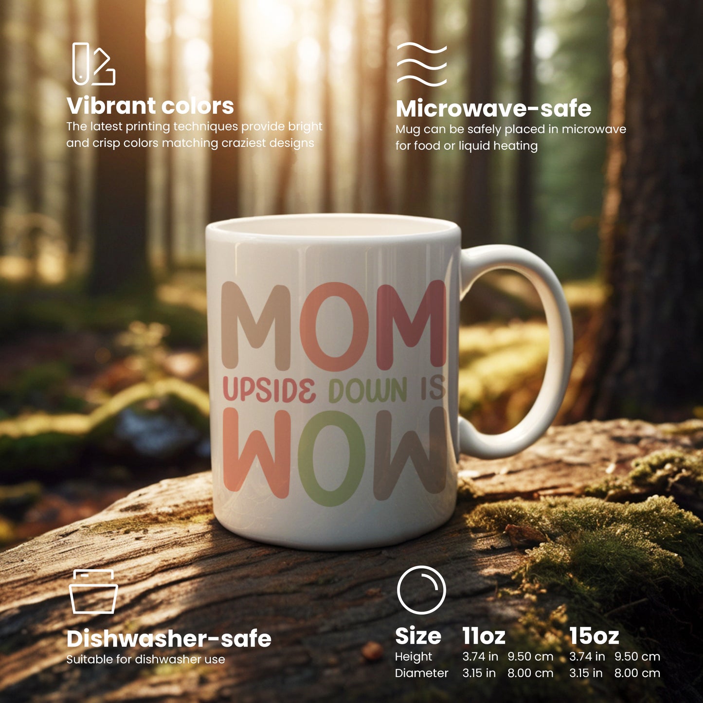 "MOM upside down is WOW" mug