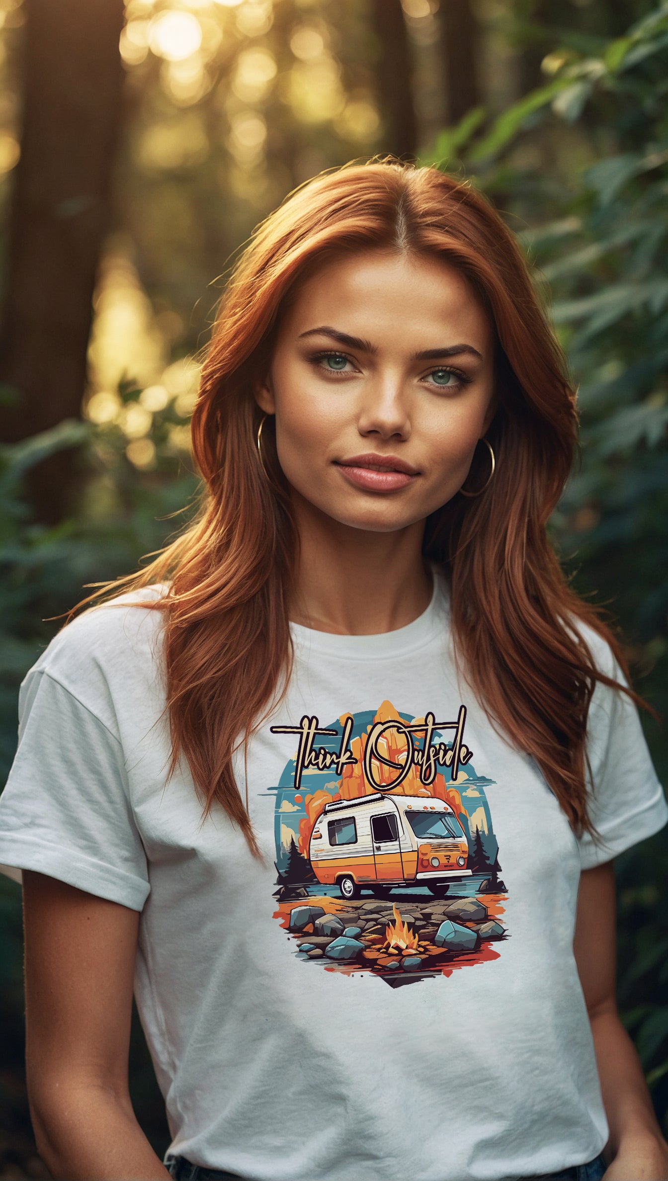 "Think Outside" - Adventure Van Life Retirement Travel Camping Essential T-Shirt